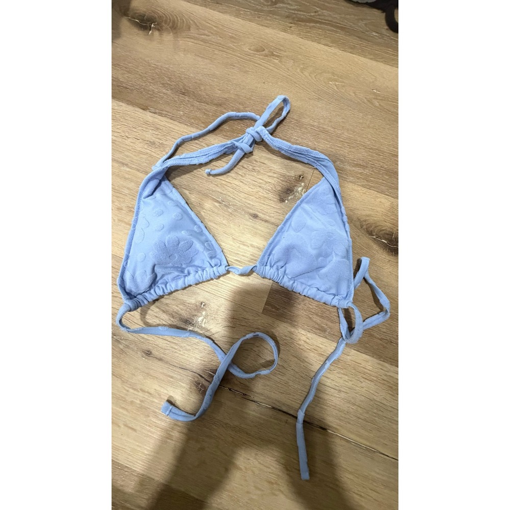 Aerie Blue Terry Cloth Floral Triangle Bikini Top Halter Swimwear Medium
